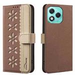 For Honor 400 Lite Splicing Color Hollow Flower Pattern RFID Leather Phone Case(Brown)