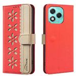For Honor 400 Lite Splicing Color Hollow Flower Pattern RFID Leather Phone Case(Red)