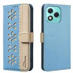 For Honor 400 Lite Splicing Color Hollow Flower Pattern RFID Leather Phone Case(Baby Blue)