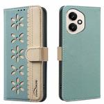 For Honor 400 Global 156.5mm Splicing Color Hollow Flower Pattern RFID Leather Phone Case(Green)