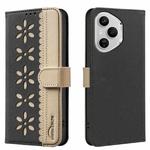 For Honor 400 Pro Global 160.8mm Splicing Color Hollow Flower Pattern RFID Leather Phone Case(Black)