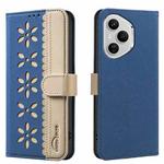 For Honor 400 Pro Global 160.8mm Splicing Color Hollow Flower Pattern RFID Leather Phone Case(Dark Blue)