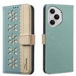 For Honor 400 Pro Global 160.8mm Splicing Color Hollow Flower Pattern RFID Leather Phone Case(Green)