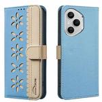 For Honor 400 Pro Global 160.8mm Splicing Color Hollow Flower Pattern RFID Leather Phone Case(Baby Blue)