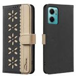 For Redmi 10 5G / Note 11 4G 6.5 inch Splicing Color Hollow Flower Pattern RFID Leather Phone Case(Black)