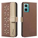 For Redmi 10 5G / Note 11 4G 6.5 inch Splicing Color Hollow Flower Pattern RFID Leather Phone Case(Brown)