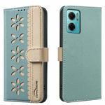 For Redmi 10 5G / Note 11 4G 6.5 inch Splicing Color Hollow Flower Pattern RFID Leather Phone Case(Green)