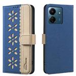 For Redmi 13C Splicing Color Hollow Flower Pattern RFID Leather Phone Case(Dark Blue)
