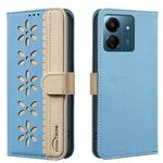 For Redmi 13C Splicing Color Hollow Flower Pattern RFID Leather Phone Case(Baby Blue)