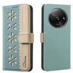 For Redmi A3 Splicing Color Hollow Flower Pattern RFID Leather Phone Case(Green)