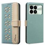 For Redmi K70 / K70 Pro Splicing Color Hollow Flower Pattern RFID Leather Phone Case(Green)