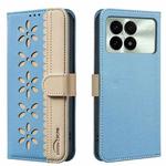 For Redmi K70 / K70 Pro Splicing Color Hollow Flower Pattern RFID Leather Phone Case(Baby Blue)