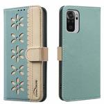 For Redmi Note 10 4G / Note 10S Splicing Color Hollow Flower Pattern RFID Leather Phone Case(Green)