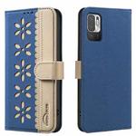 For Redmi Note 10 5G / Note 10T 5G Splicing Color Hollow Flower Pattern RFID Leather Phone Case(Dark Blue)