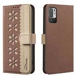 For Redmi Note 10 5G / Note 10T 5G Splicing Color Hollow Flower Pattern RFID Leather Phone Case(Brown)