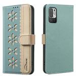 For Redmi Note 10 5G / Note 10T 5G Splicing Color Hollow Flower Pattern RFID Leather Phone Case(Green)