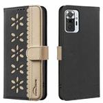 For Redmi Note 10 Pro / 10 Pro Max Splicing Color Hollow Flower Pattern RFID Leather Phone Case(Black)