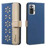 For Redmi Note 10 Pro / 10 Pro Max Splicing Color Hollow Flower Pattern RFID Leather Phone Case(Dark Blue)