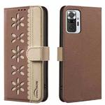 For Redmi Note 10 Pro / 10 Pro Max Splicing Color Hollow Flower Pattern RFID Leather Phone Case(Brown)