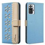 For Redmi Note 10 Pro / 10 Pro Max Splicing Color Hollow Flower Pattern RFID Leather Phone Case(Baby Blue)