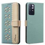 For Redmi Note 11 / Note 11S Splicing Color Hollow Flower Pattern RFID Leather Phone Case(Green)