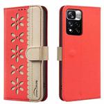 For Redmi Note 11 Pro Global 6.67 inch Splicing Color Hollow Flower Pattern RFID Leather Phone Case(Red)