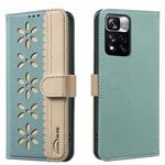 For Redmi Note 11 Pro Global 6.67 inch Splicing Color Hollow Flower Pattern RFID Leather Phone Case(Green)