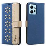 For Redmi Note 12 4G Splicing Color Hollow Flower Pattern RFID Leather Phone Case(Dark Blue)