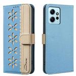 For Redmi Note 12 4G Splicing Color Hollow Flower Pattern RFID Leather Phone Case(Baby Blue)