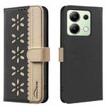 For Redmi Note 13 4G Global Splicing Color Hollow Flower Pattern RFID Leather Phone Case(Black)