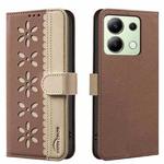 For Redmi Note 13 4G Global Splicing Color Hollow Flower Pattern RFID Leather Phone Case(Brown)