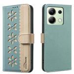 For Redmi Note 13 4G Global Splicing Color Hollow Flower Pattern RFID Leather Phone Case(Green)