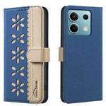 For Redmi Note 13 5G Splicing Color Hollow Flower Pattern RFID Leather Phone Case(Dark Blue)