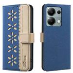 For Redmi Note 13 Pro 4G Splicing Color Hollow Flower Pattern RFID Leather Phone Case(Dark Blue)