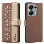 For Redmi Note 13 Pro 4G Splicing Color Hollow Flower Pattern RFID Leather Phone Case(Brown)