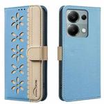 For Redmi Note 13 Pro 4G Splicing Color Hollow Flower Pattern RFID Leather Phone Case(Baby Blue)