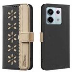For Redmi Note 13 Pro 5G Splicing Color Hollow Flower Pattern RFID Leather Phone Case(Black)
