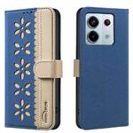 For Redmi Note 13 Pro 5G Splicing Color Hollow Flower Pattern RFID Leather Phone Case(Dark Blue)