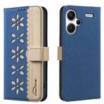 For Redmi Note 13 Pro+ 5G Splicing Color Hollow Flower Pattern RFID Leather Phone Case(Dark Blue)