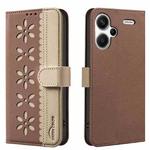 For Redmi Note 13 Pro+ 5G Splicing Color Hollow Flower Pattern RFID Leather Phone Case(Brown)