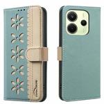 For Redmi Note 14 4G 163.25mm Splicing Color Hollow Flower Pattern RFID Leather Phone Case(Green)