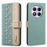 For Redmi Note 14 Pro 4G Splicing Color Hollow Flower Pattern RFID Leather Phone Case(Green)