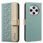For Redmi 14C Splicing Color Hollow Flower Pattern RFID Leather Phone Case(Green)