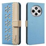 For Redmi 14C Splicing Color Hollow Flower Pattern RFID Leather Phone Case(Baby Blue)