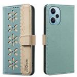For Redmi Note 12 Turbo Splicing Color Hollow Flower Pattern RFID Leather Phone Case(Green)
