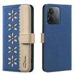 For Redmi 15C 4G 173.1mm / 15C 5G 173.1mm Splicing Color Hollow Flower Pattern RFID Leather Phone Case(Dark Blue)