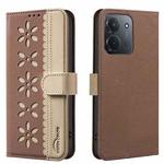 For Redmi 15C 4G 173.1mm / 15C 5G 173.1mm Splicing Color Hollow Flower Pattern RFID Leather Phone Case(Brown)