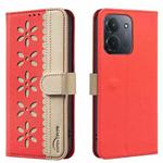 For Redmi 15C 4G 173.1mm / 15C 5G 173.1mm Splicing Color Hollow Flower Pattern RFID Leather Phone Case(Red)