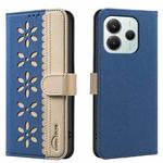 For Xiaomi Poco M7 Pro 5G Splicing Color Hollow Flower Pattern RFID Leather Phone Case(Dark Blue)