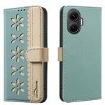 For Xiaomi Poco F7 5G Global Splicing Color Hollow Flower Pattern RFID Leather Phone Case(Green)